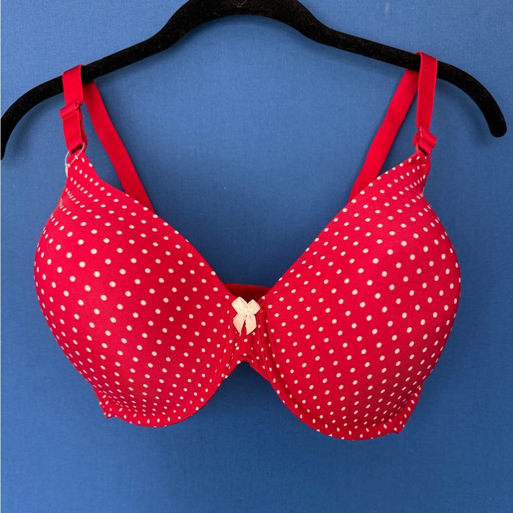 Maidenform Red Polka Dot T-Shirt Bra with Cream Bow